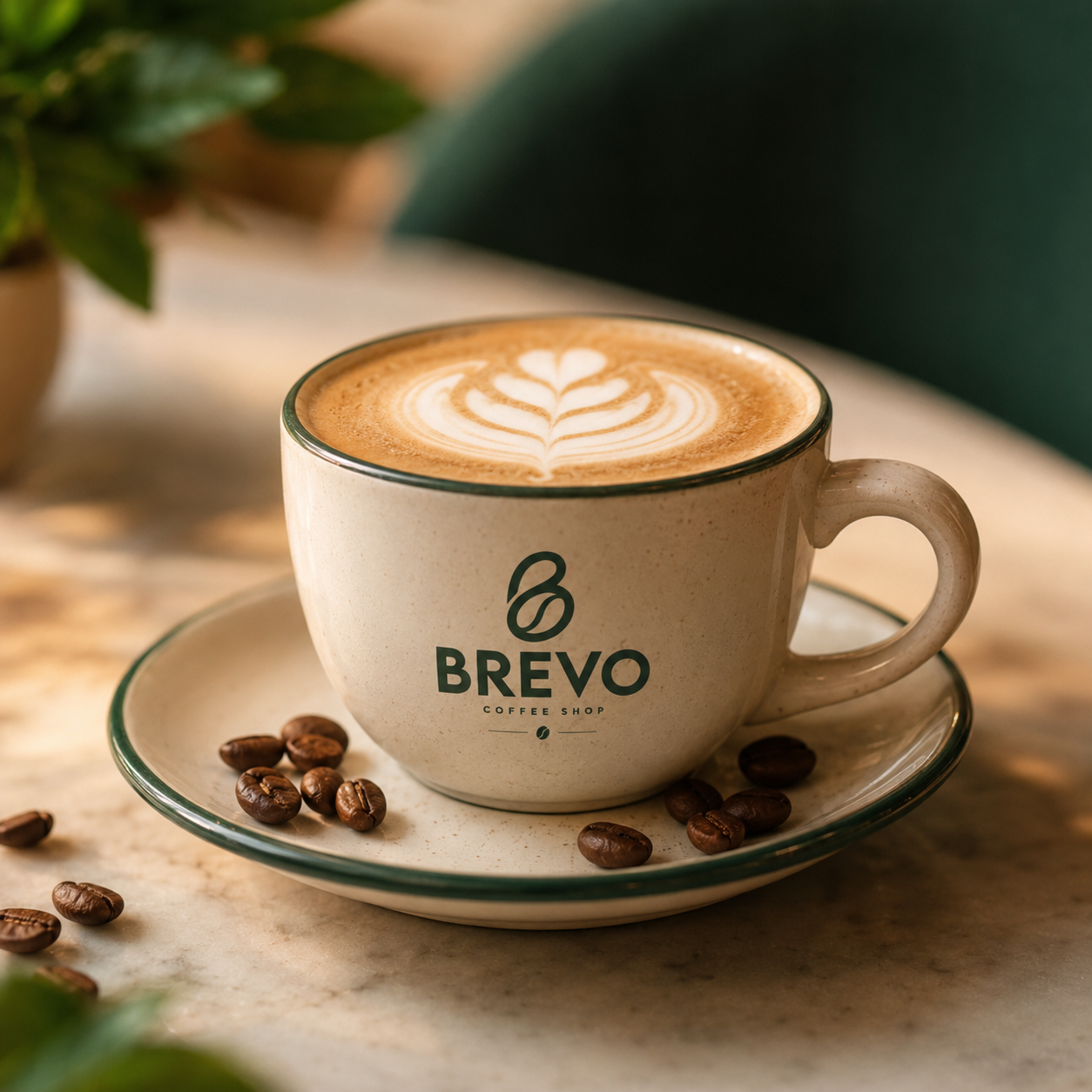 BREVO morning combo with croissant and latte